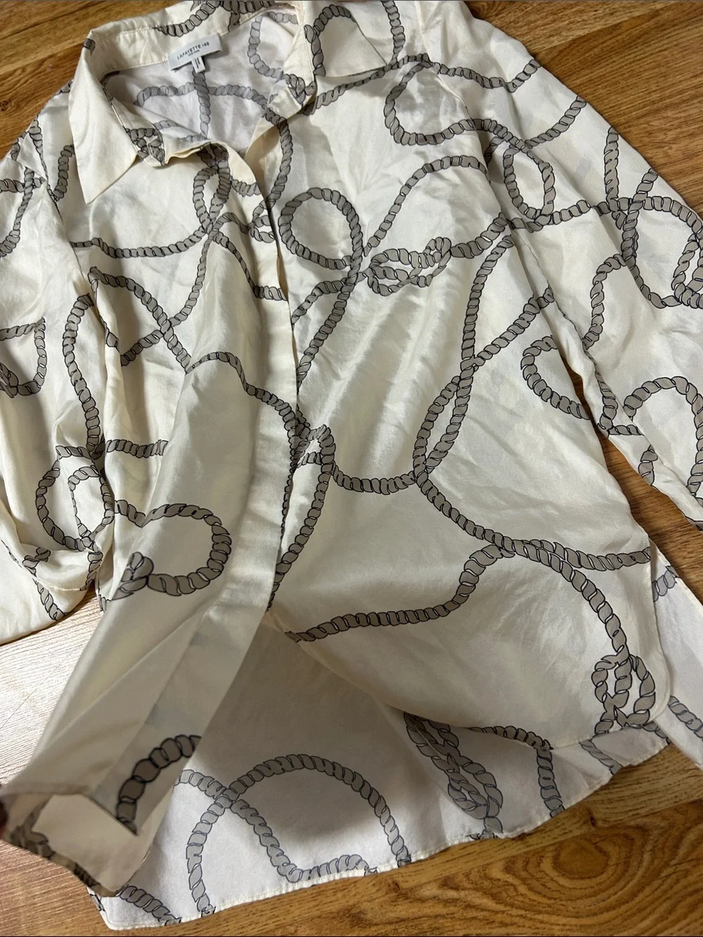 Lafayette 148 New York Cream Button-Down Shirt with Rope Print Size M - Picture 3 of 8